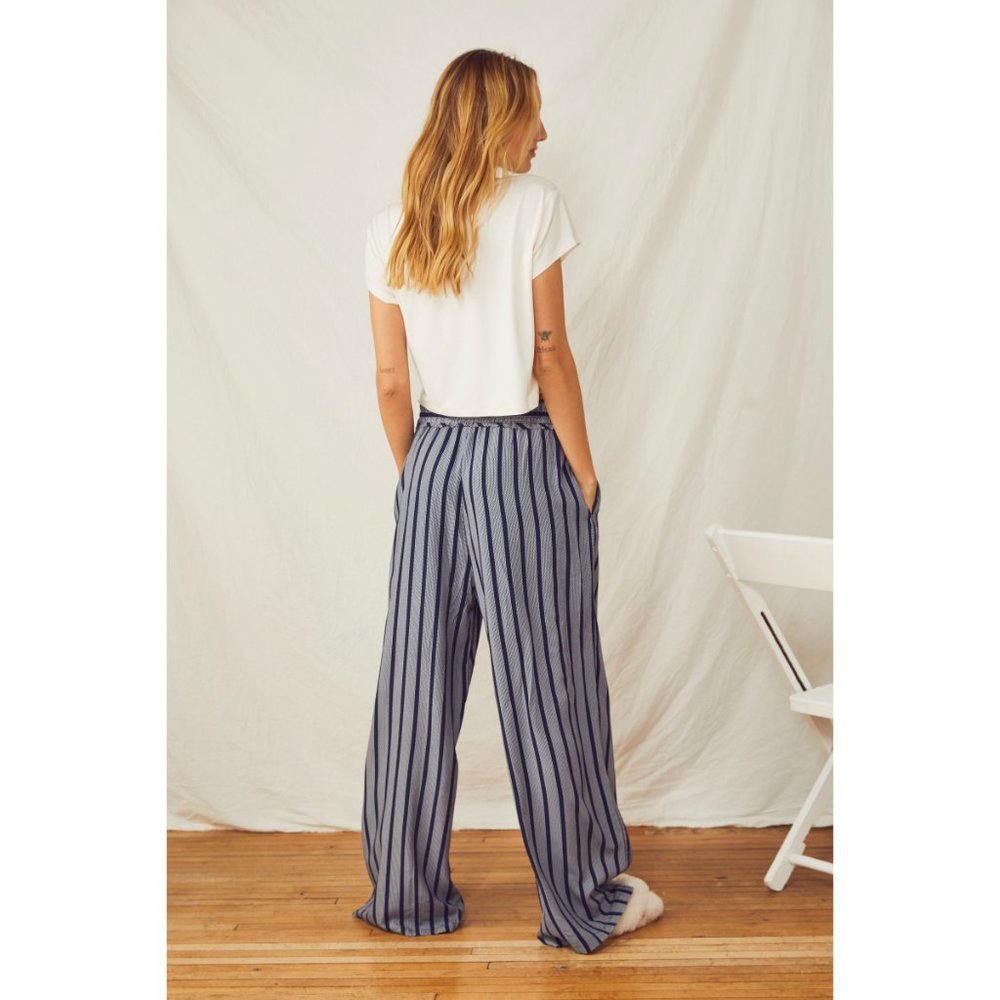 Free People Blue Stripe Lounge Pants with Cream Drawstring - Picture 2 of 8